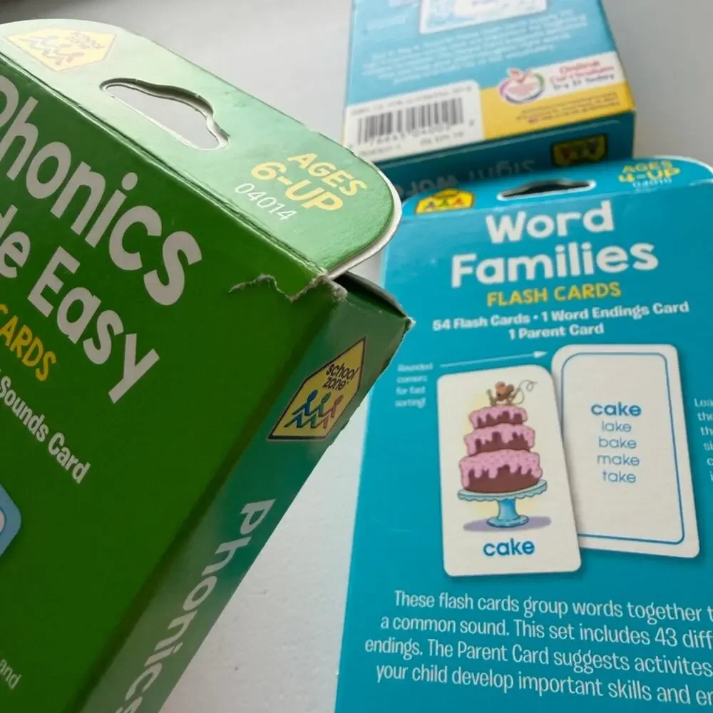 Lot of 4 School Zone Pic Words, Word Families, Sight Words & Phonics Flash Cards